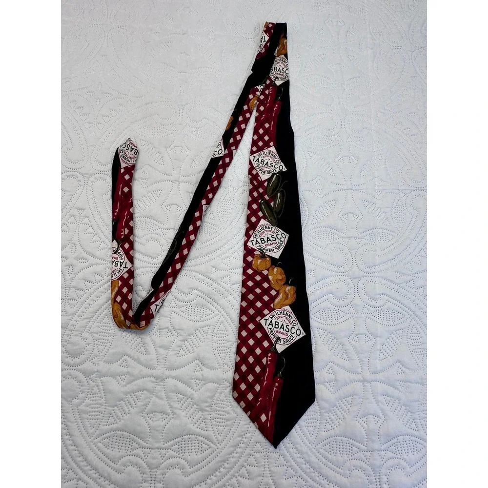 Tabasco Brand Pepper Sauce Silk Tie Red Gingham Chili Habanero Novelty Mens USA